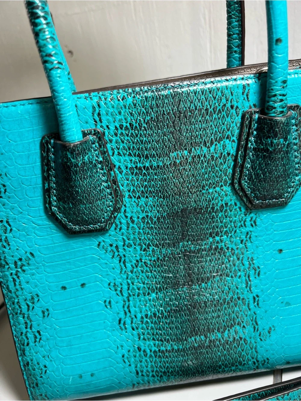 Michael Kors Teal Turquoise Snake-Embossed small handbag purse with strap MK bag - Picture 8 of 8